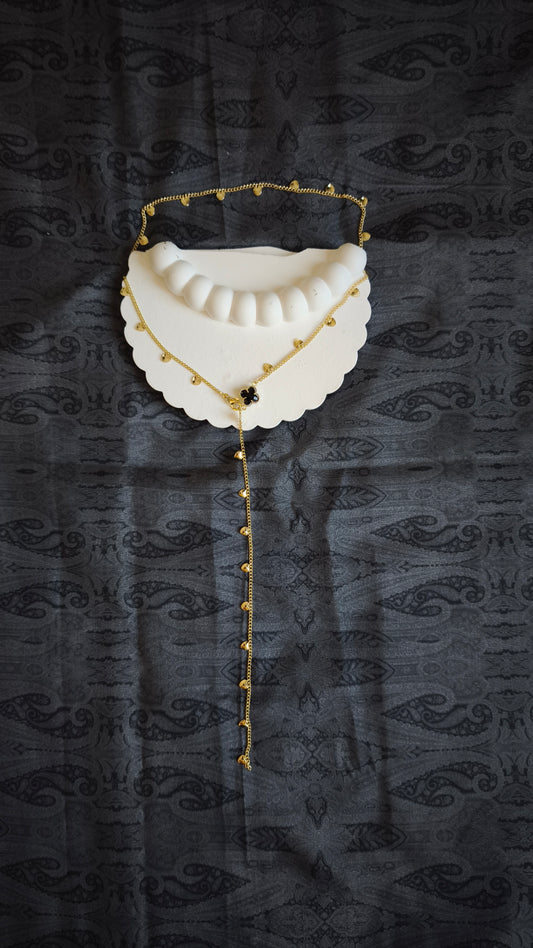 beauty of black - Siyah Yoncalı Gold Y kolye