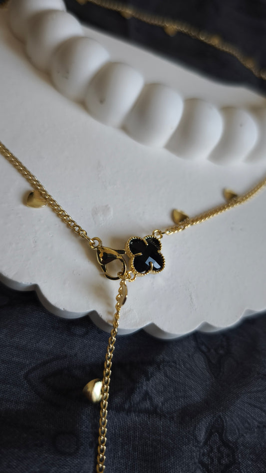 beauty of black - Siyah Yoncalı Gold Y kolye