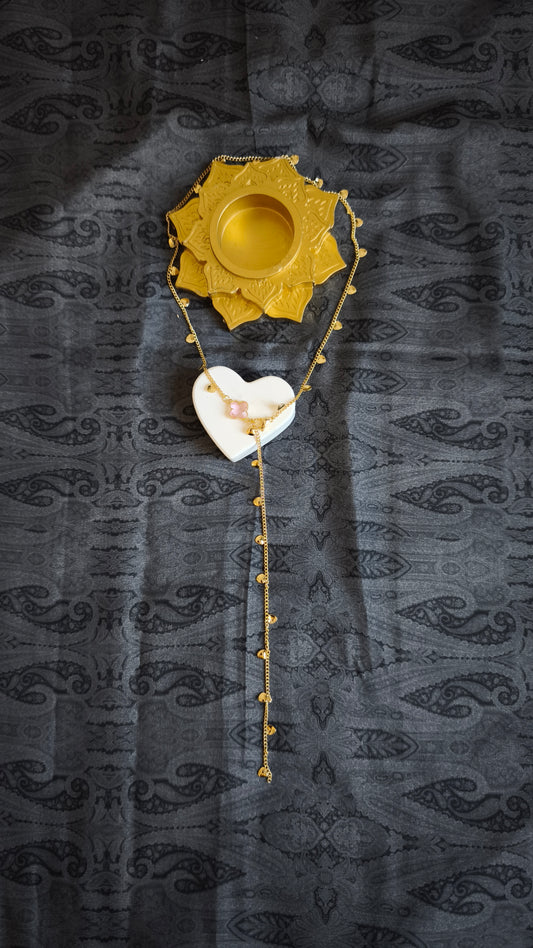 Pink of love - Gold pembe yoncalı Y kolye