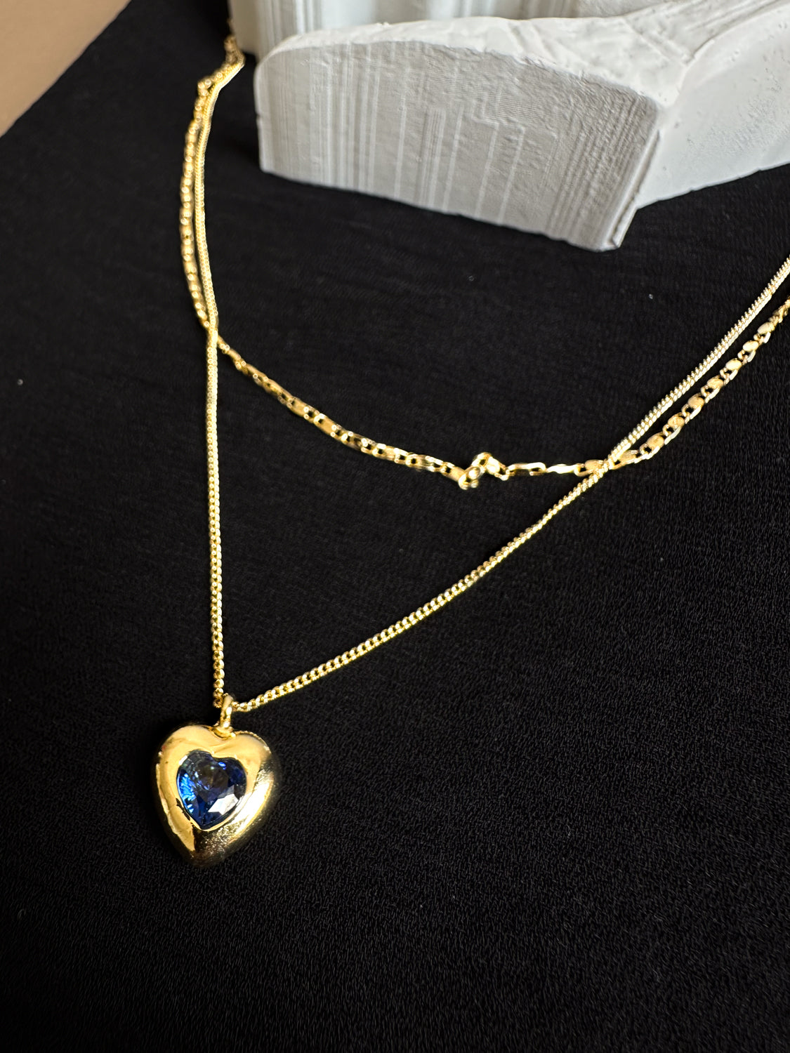 Blueshine - Çelik gold taşlı kolye