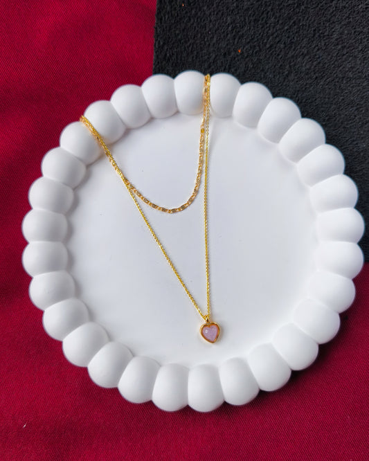 Barbink - kalpli ve pembe taşlı gold kolye