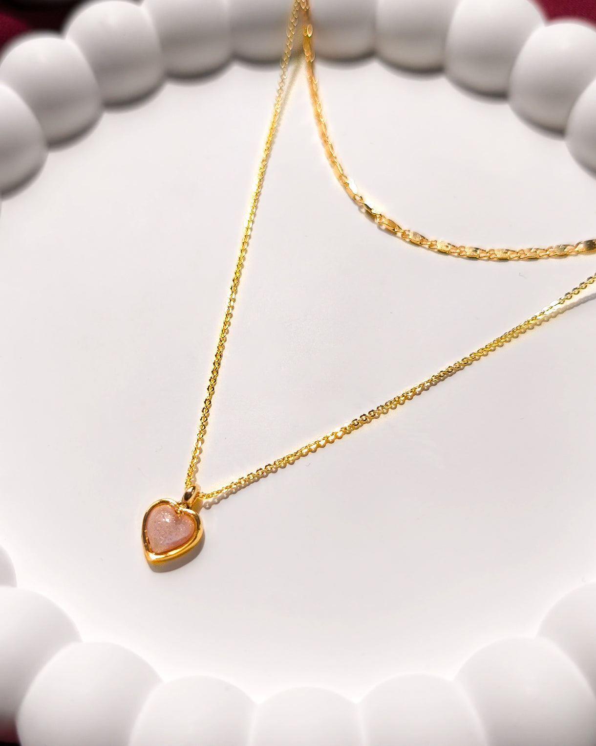 Barbink - kalpli ve pembe taşlı gold kolye